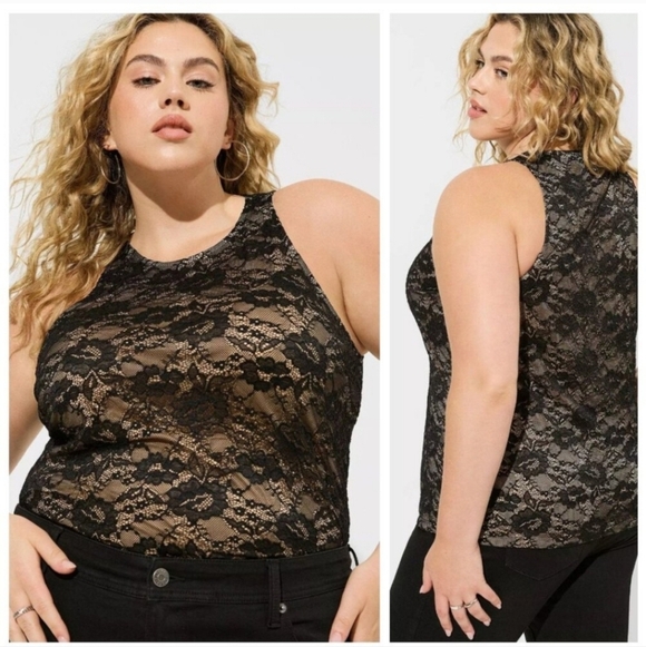 Torrid Stretch Lace  High Neck Tank Deep Black  Size 2X 18/20 NWT - Picture 1 of 9